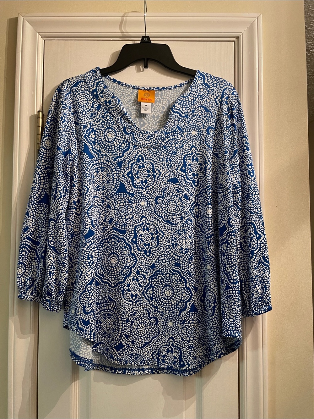 Ruby Rd. Blue & White Floral Dot V-Neck Tunic
